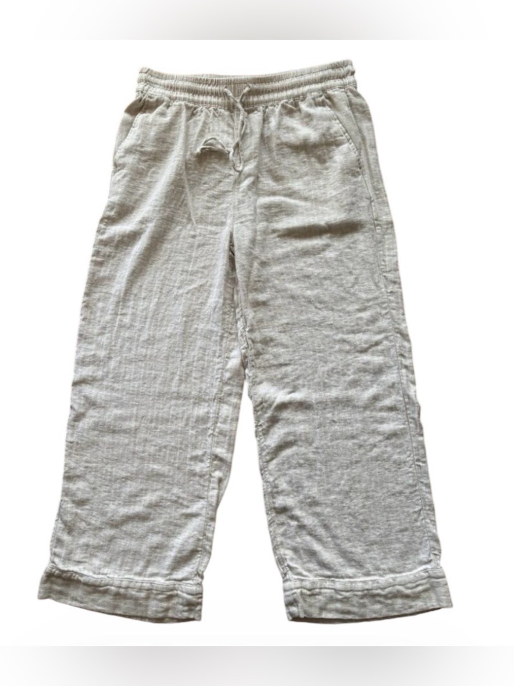Wide Leg Linen Blend Striped Pants Cream Beige Sz 8/10 Boho Beachy Summer